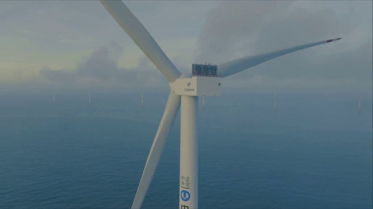 Mega wind turbine with blades twice the size of a football pitch switched on for first time