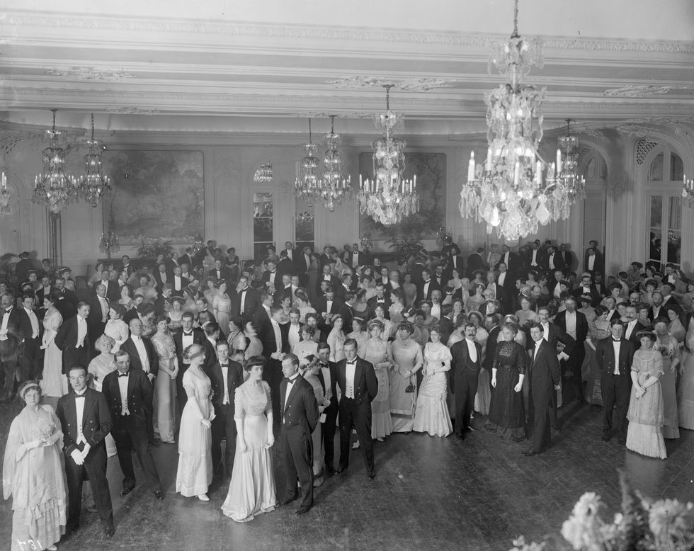 1910: A grand naval function in the new ballroom at the Savoy hotel in London. 