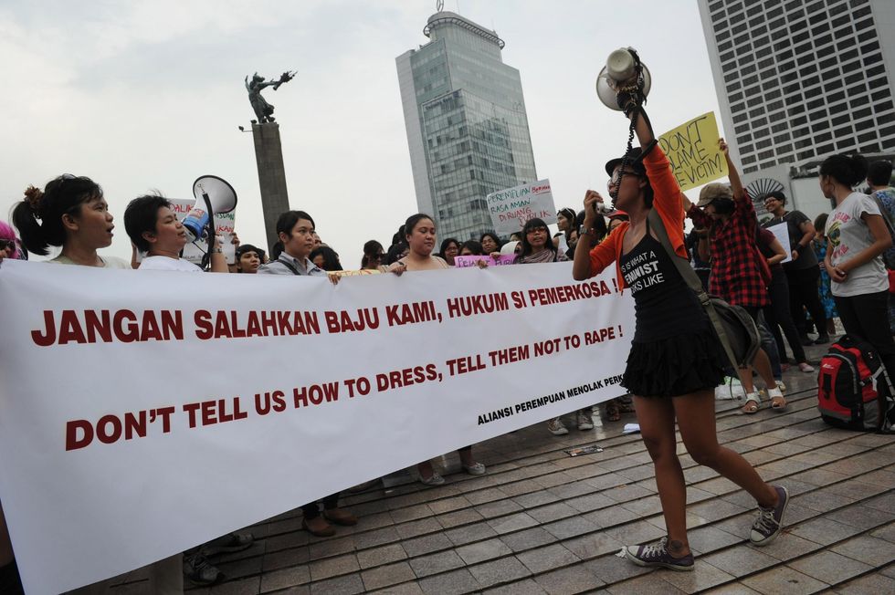 A 2011 protest denouncing Indonesian Governor Fauzi Bowo who blamed a recent gang rape on the victim's choice of clothing. (Picture: