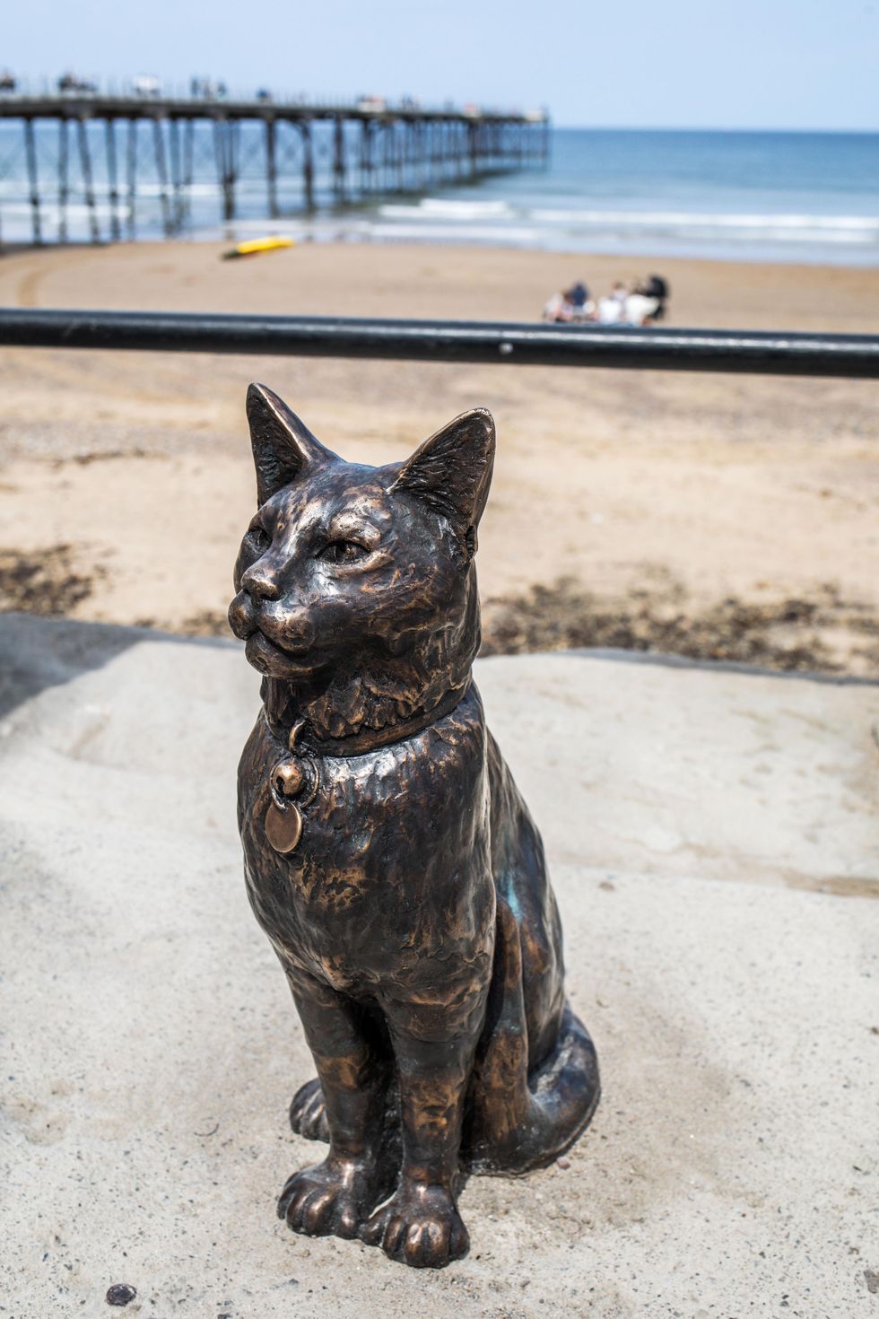 A bronze statue of a cat called Hendrix in Saltburn