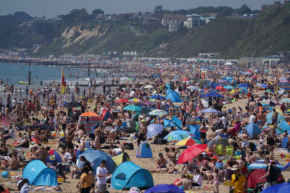 A busy Bournemouth beach on Monday afternoon
