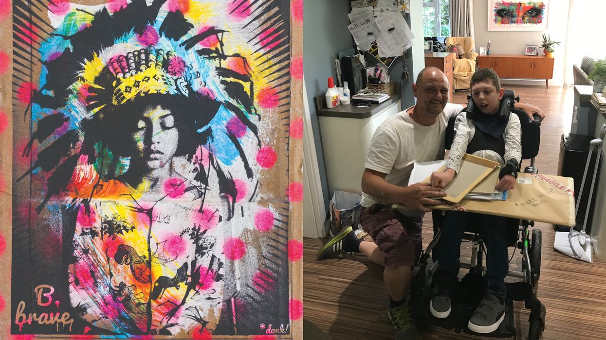 A collaboration piece from Donk and Noah, and a picture of Noah with stepfather Nathan