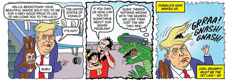 A comic strip featuring Donald Trump