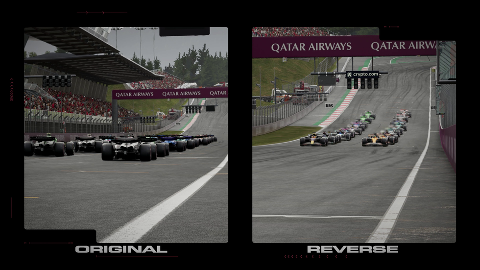 A comparison of the original and reverse Red Bull Ring track layouts in EA Sports F1 25