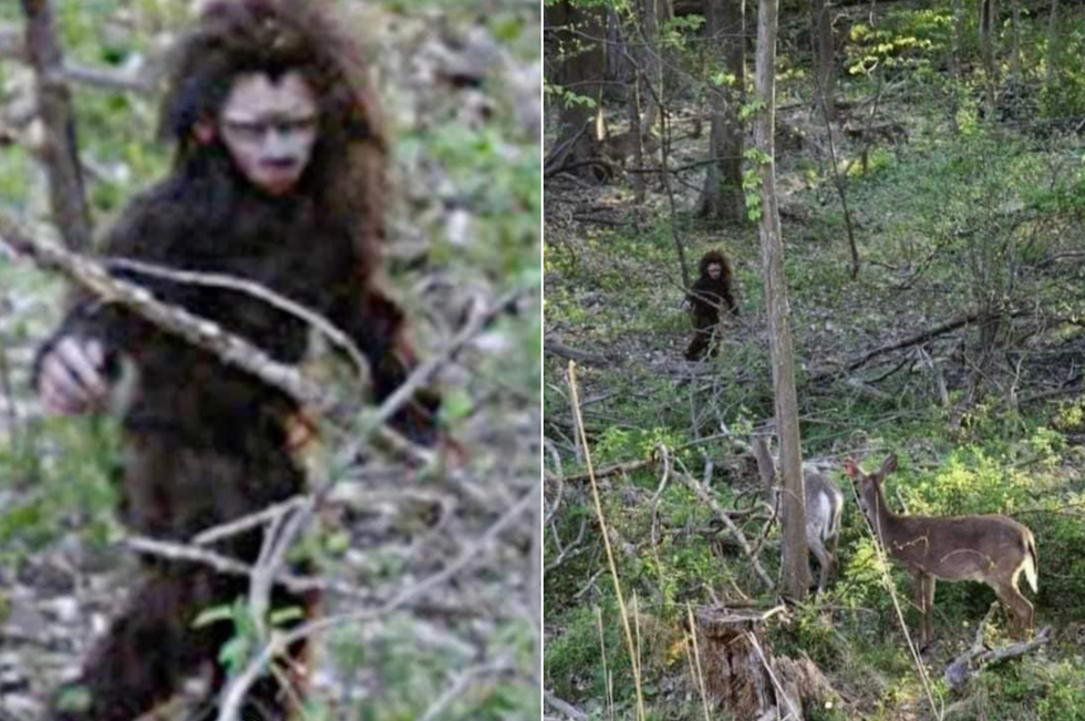 A composite image of a close-up of 'baby Bigfoot' and the original image posted by Stephanie Wood in a public Bigfoot Believers Facebook group