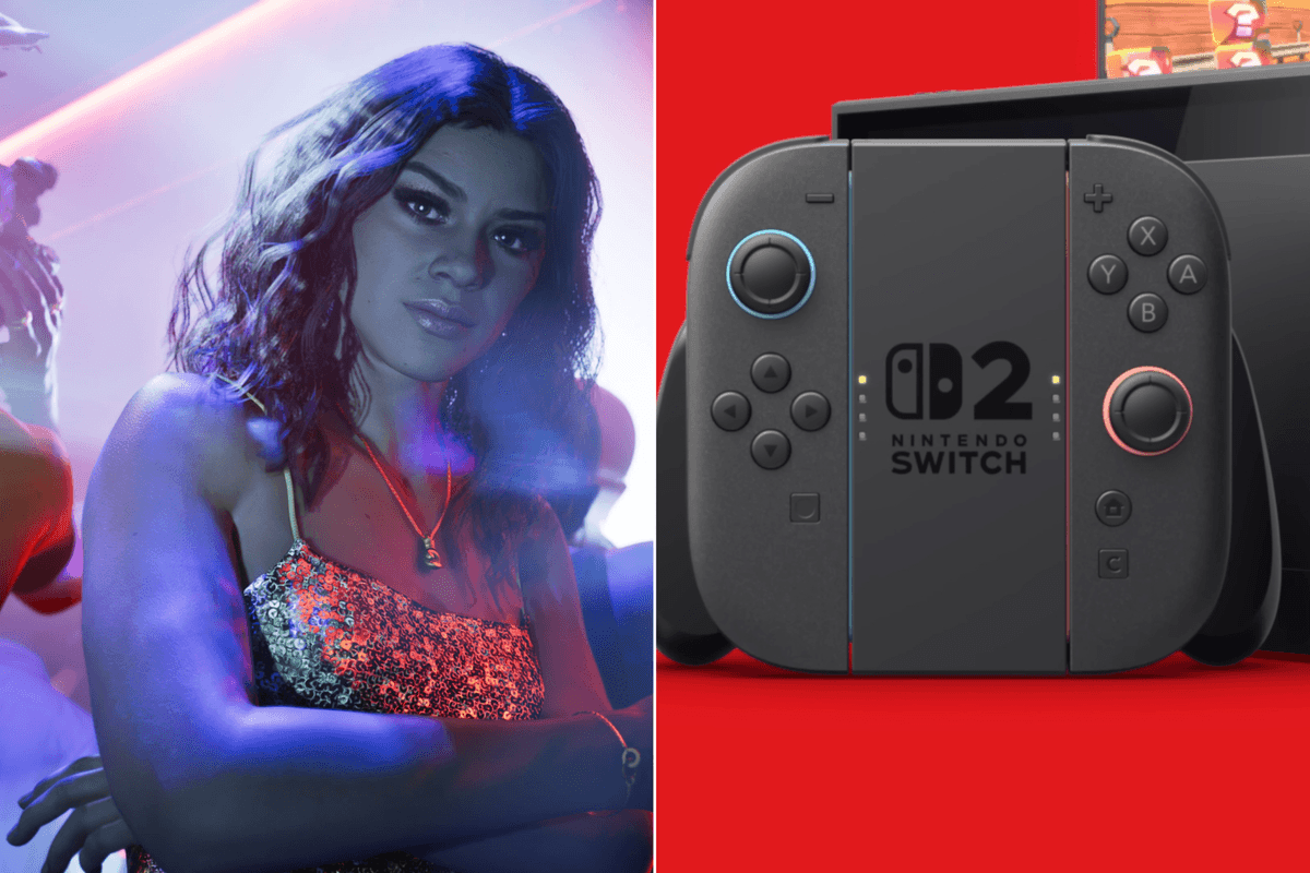 A composite image of a screenshot of Lucia Caminos and a screenshot of the Nintendo Switch 2