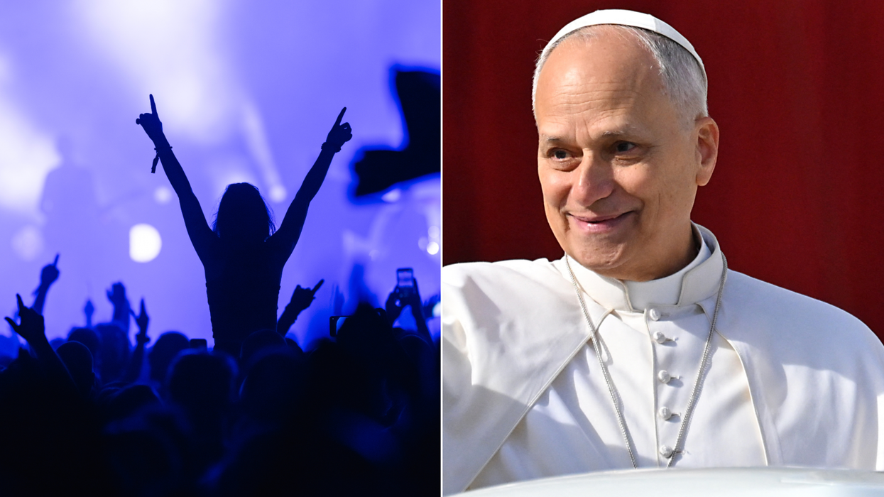 A composite image of a stock photo of a rave and an image of Pope Leo