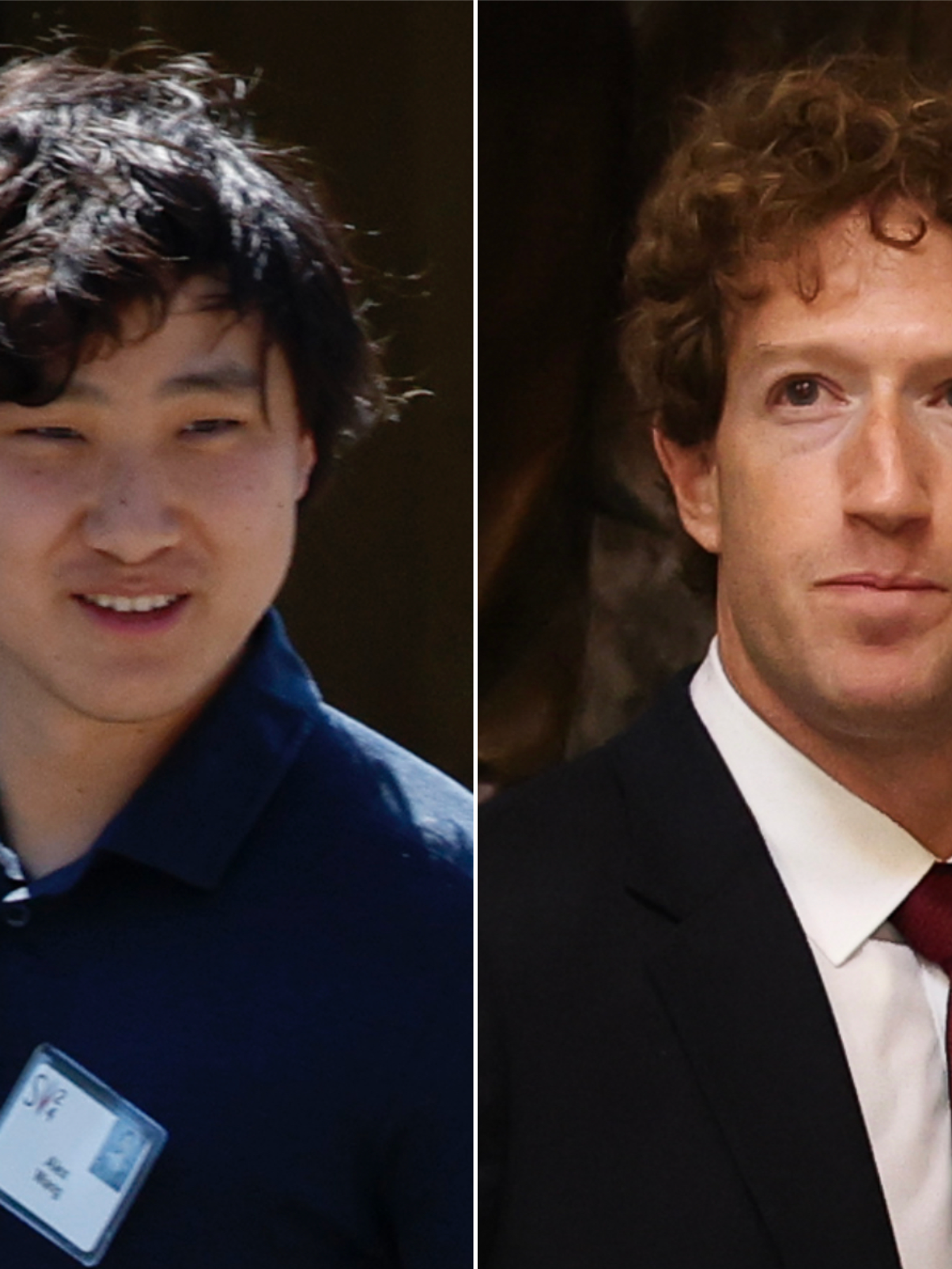 A composite image of Alexandr Wang and Mark Zuckerberg