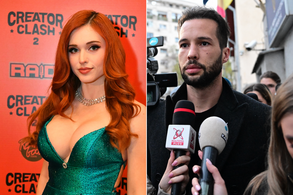 A composite image of Amouranth and Tristan Tate