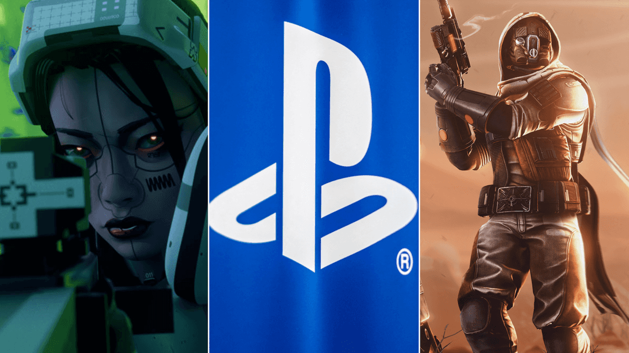 A composite image of an official screenshot from Marathon, a photo of the PlayStation logo and an official screenshot from Destiny 2