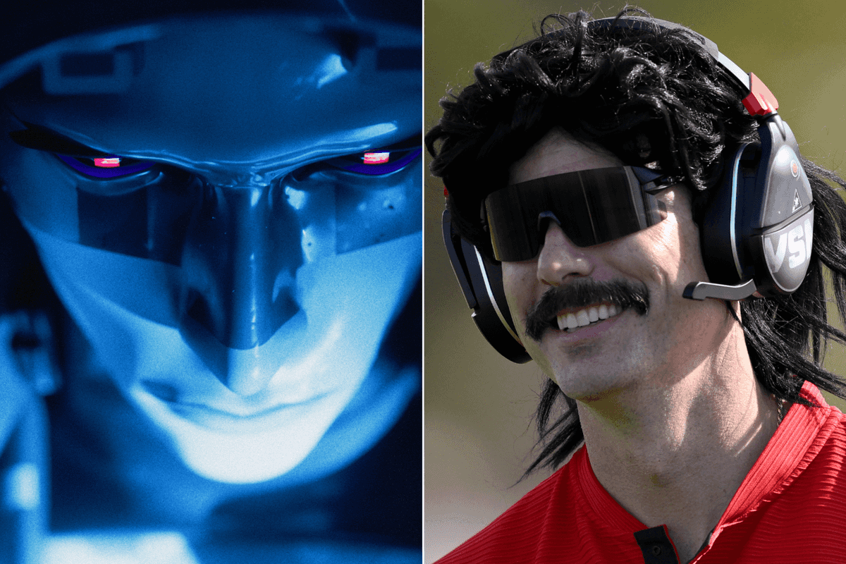 A composite image of an official screenshot from Marathon and a photo of Dr Disrespect