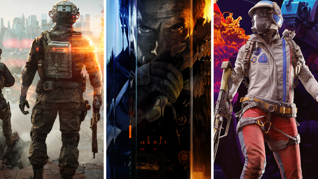 A composite image of artwork for Battlefield 6, Call of Duty Black Ops 7 and ARC Raiders