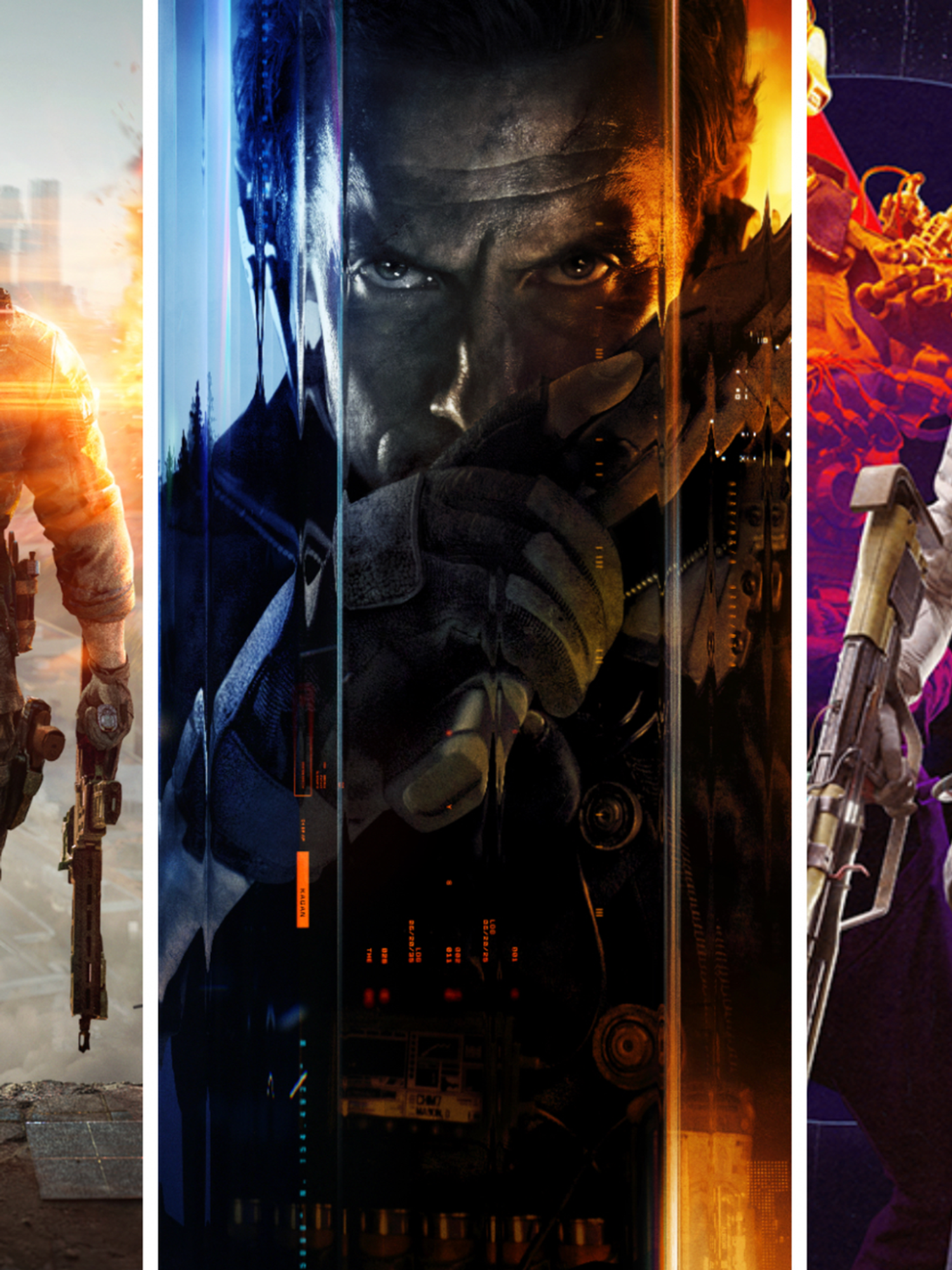 A composite image of artwork for Battlefield 6, Call of Duty Black Ops 7 and ARC Raiders