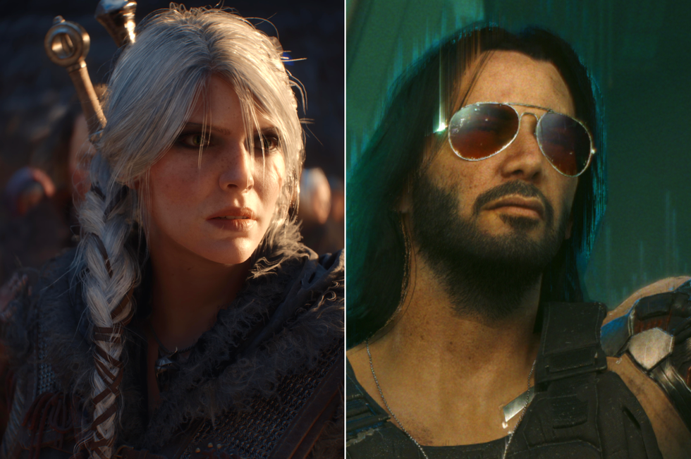 A composite image of Ciri in The Witcher 4 and Johnny Silverhand from Cyberpunk 2077