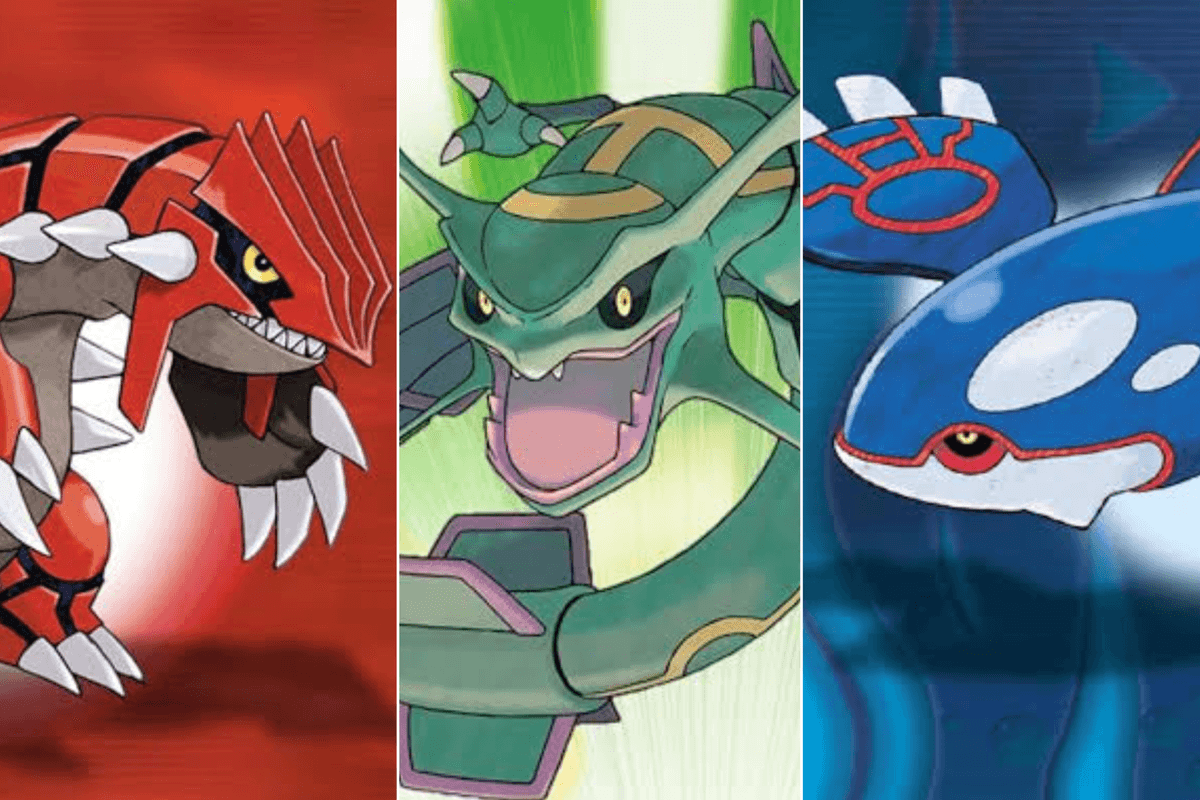 A composite image of cover art for Pokemon Ruby, Emerald and Sapphire