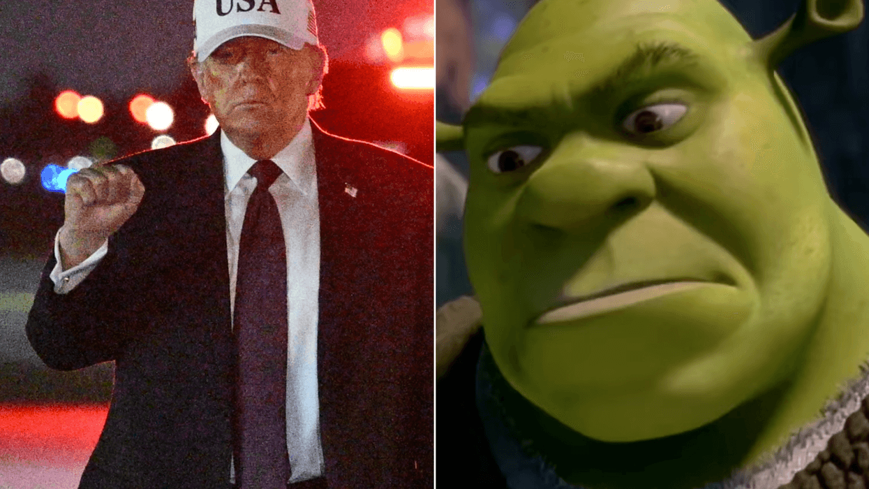 A composite image of Donald Trump and Shrek