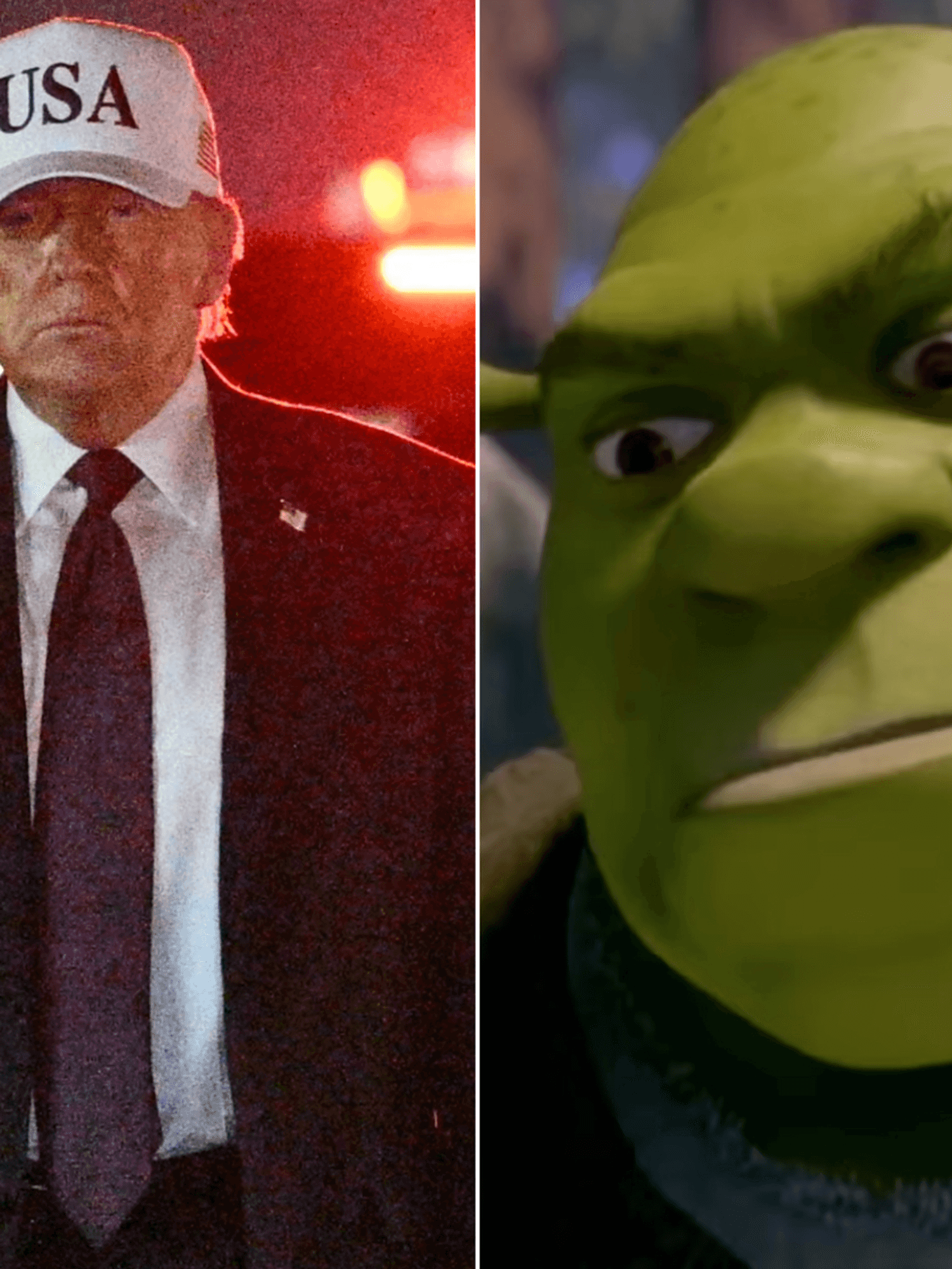 A composite image of Donald Trump and Shrek