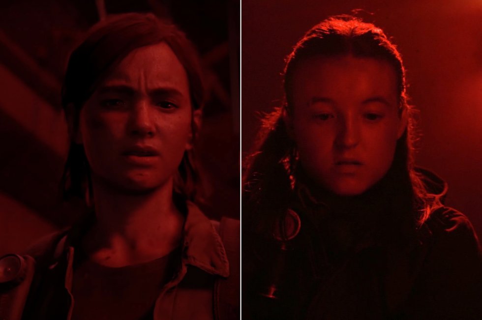 A composite image of Ellie in The Last of Us HBO series and The Last of Us Part II