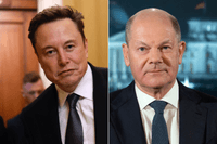 A composite image of Elon Musk (L) and Olaf Schulz (R)