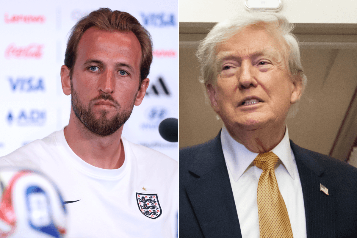 A composite image of England football captain Harry Kane and US President Donald Trump