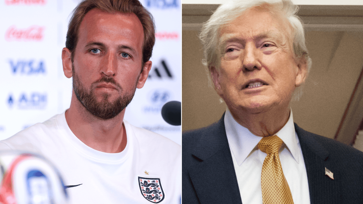 A composite image of England football captain Harry Kane and US President Donald Trump