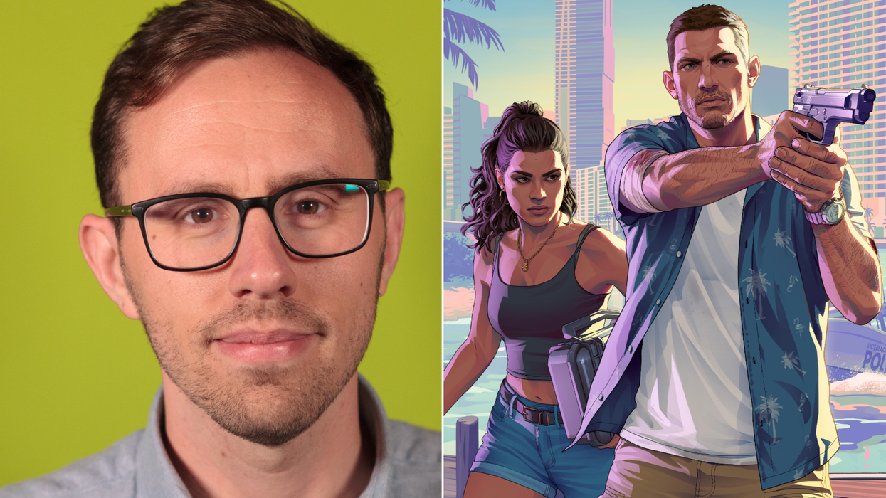 A composite image of George Osborn and official artwork for GTA 6