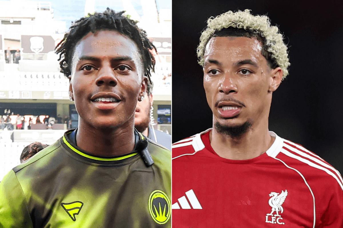 A composite image of IShowSpeed and Hugo Ekitike