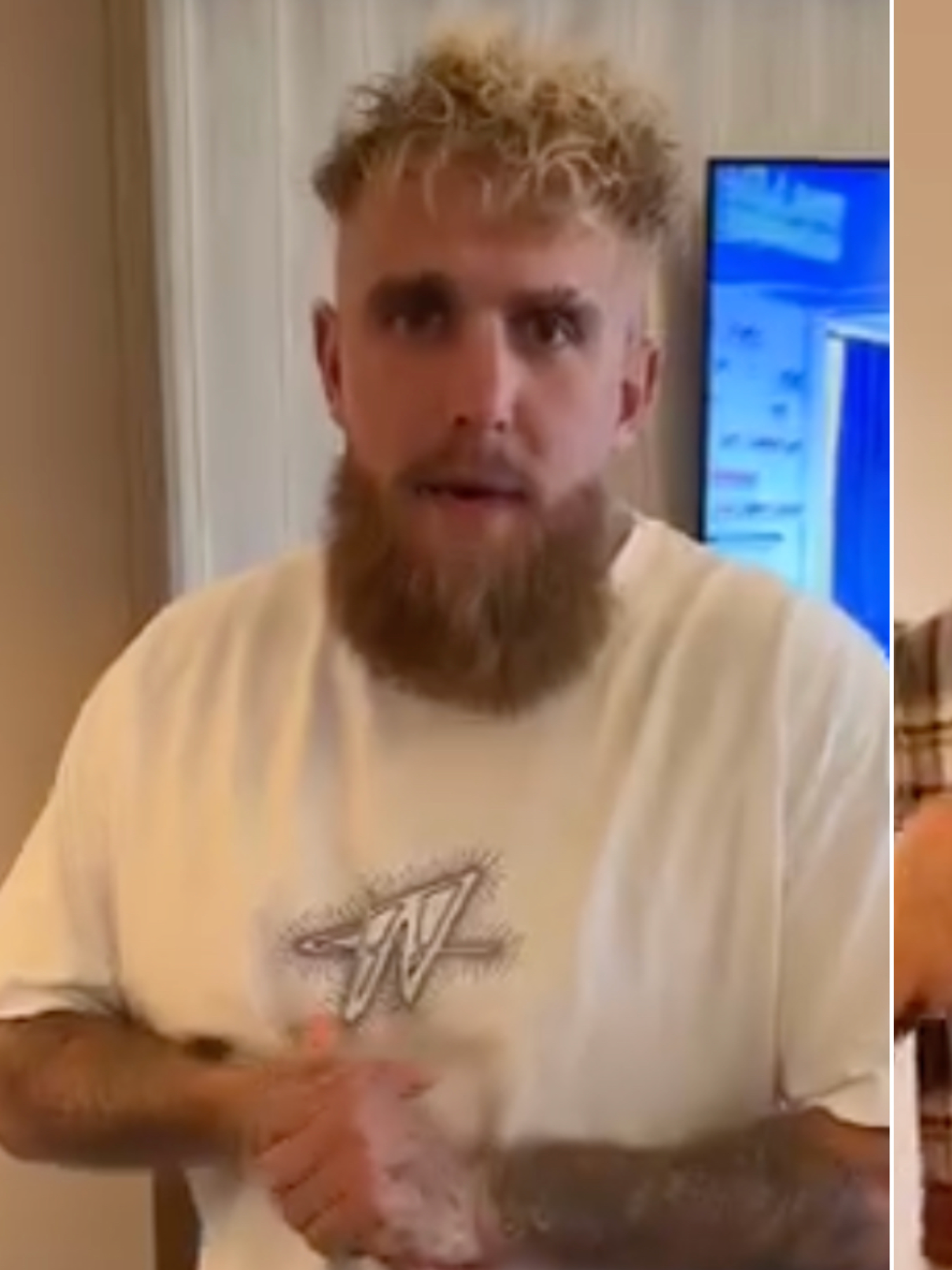 A composite image of Jake Paul before and after his disguise for UFC 306