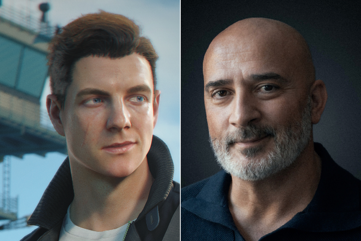 A composite image of James Bond from 007 First Light and a portrait of Hakan Abrak