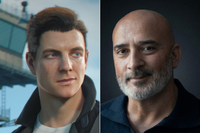 A composite image of James Bond from 007 First Light and a portrait of Hakan Abrak