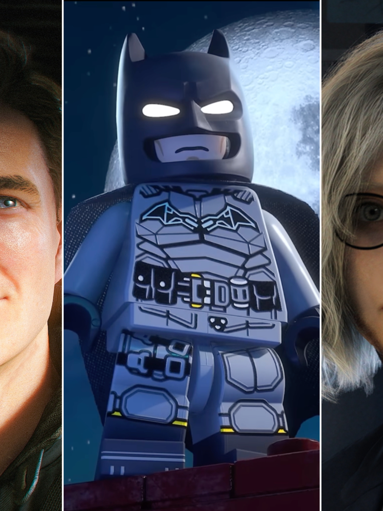 A composite image of James Bond from 007 First Light, Batman from LEGO Batman Legacy of the Dark Knight and Grace Ashcroft from Resident Evil Requiem