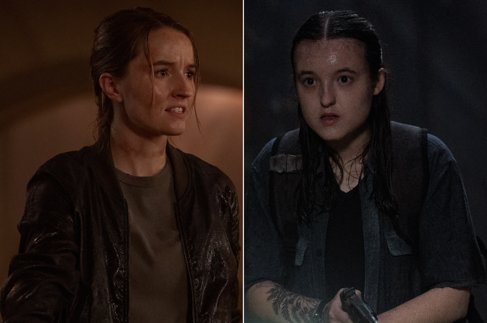 A composite image of Kaitlyn Dever as Abby and Bella Ramsey as Ellie in HBO's adaptation of The Last of Us