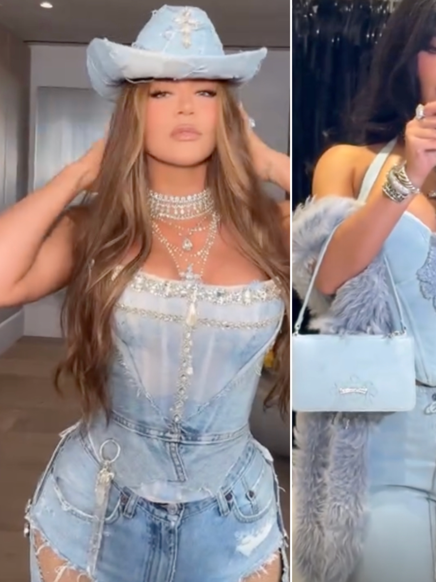 Kim Kardashian goes 'denim and diamonds' as does Kourtney for Khloe's 40th birthday party