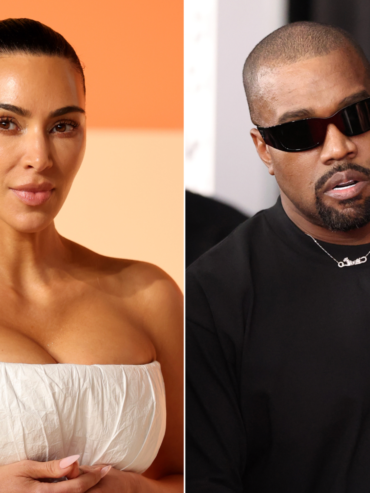 A composite image of Kim Kardashian and Ye, formerly known as Kanye West