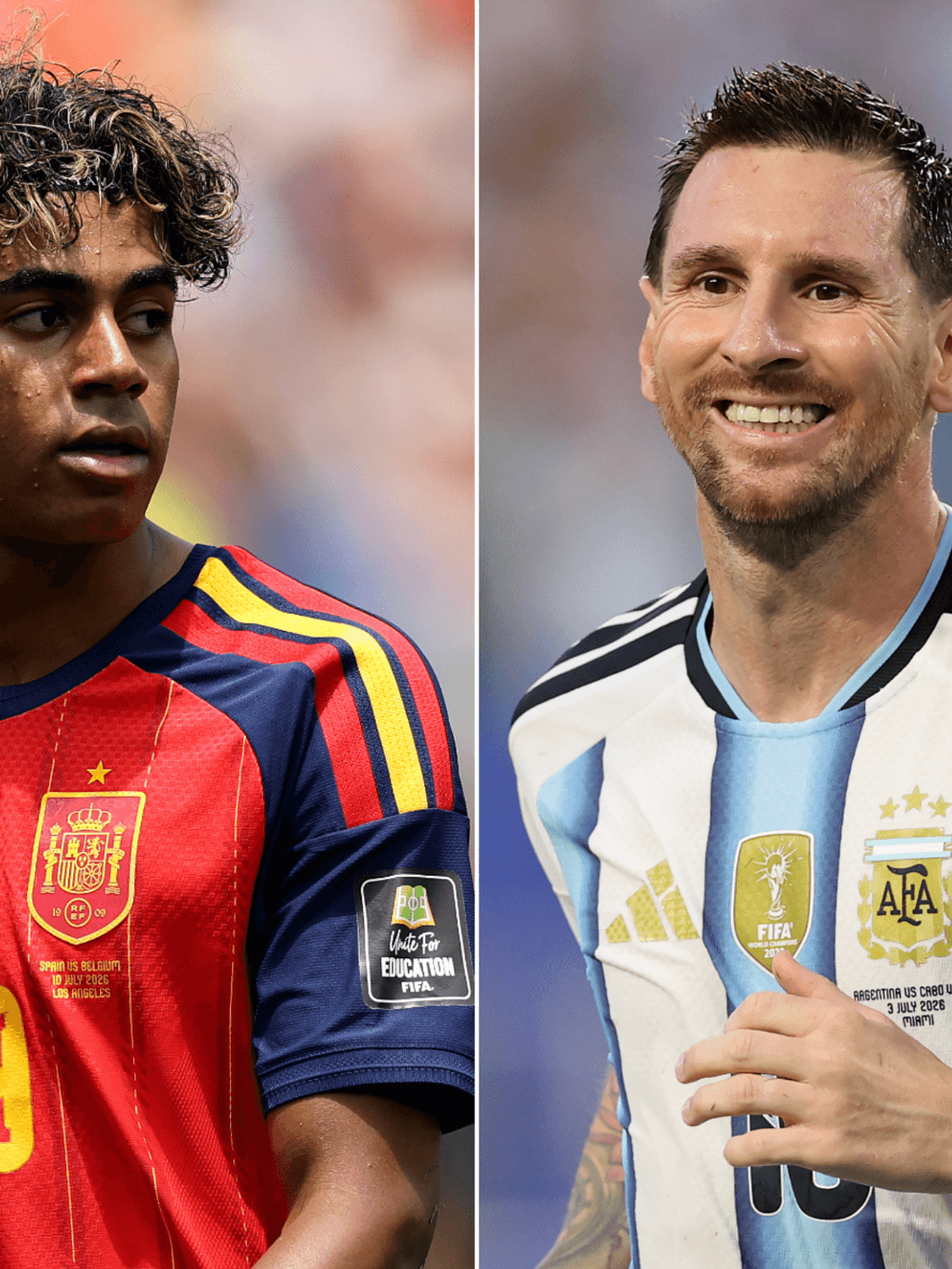 A composite image of Lamine Yamal and Lionel Messi