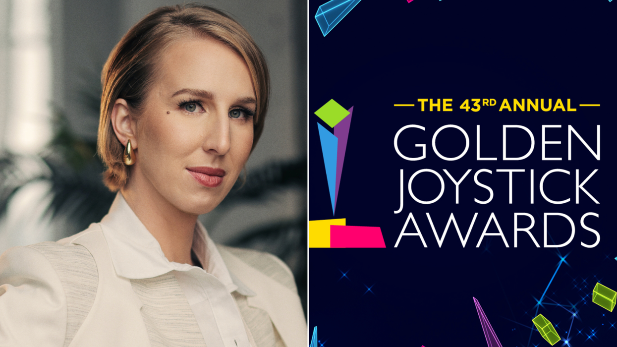 A composite image of Maggie Robertson and The Golden Joystick Awards logo