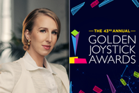A composite image of Maggie Robertson and The Golden Joystick Awards logo