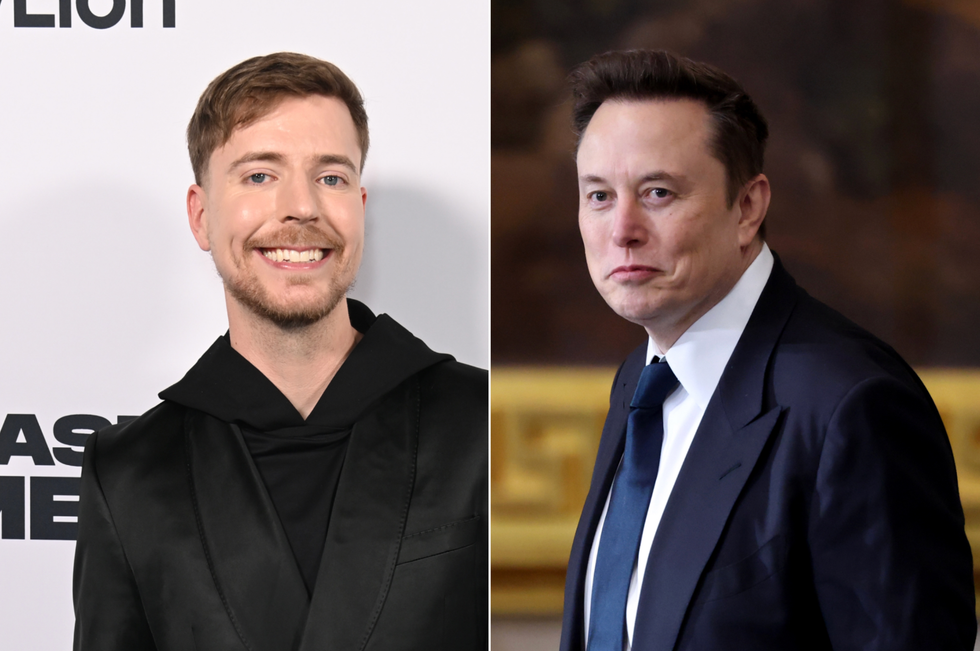A composite image of MrBeast and Elon Musk