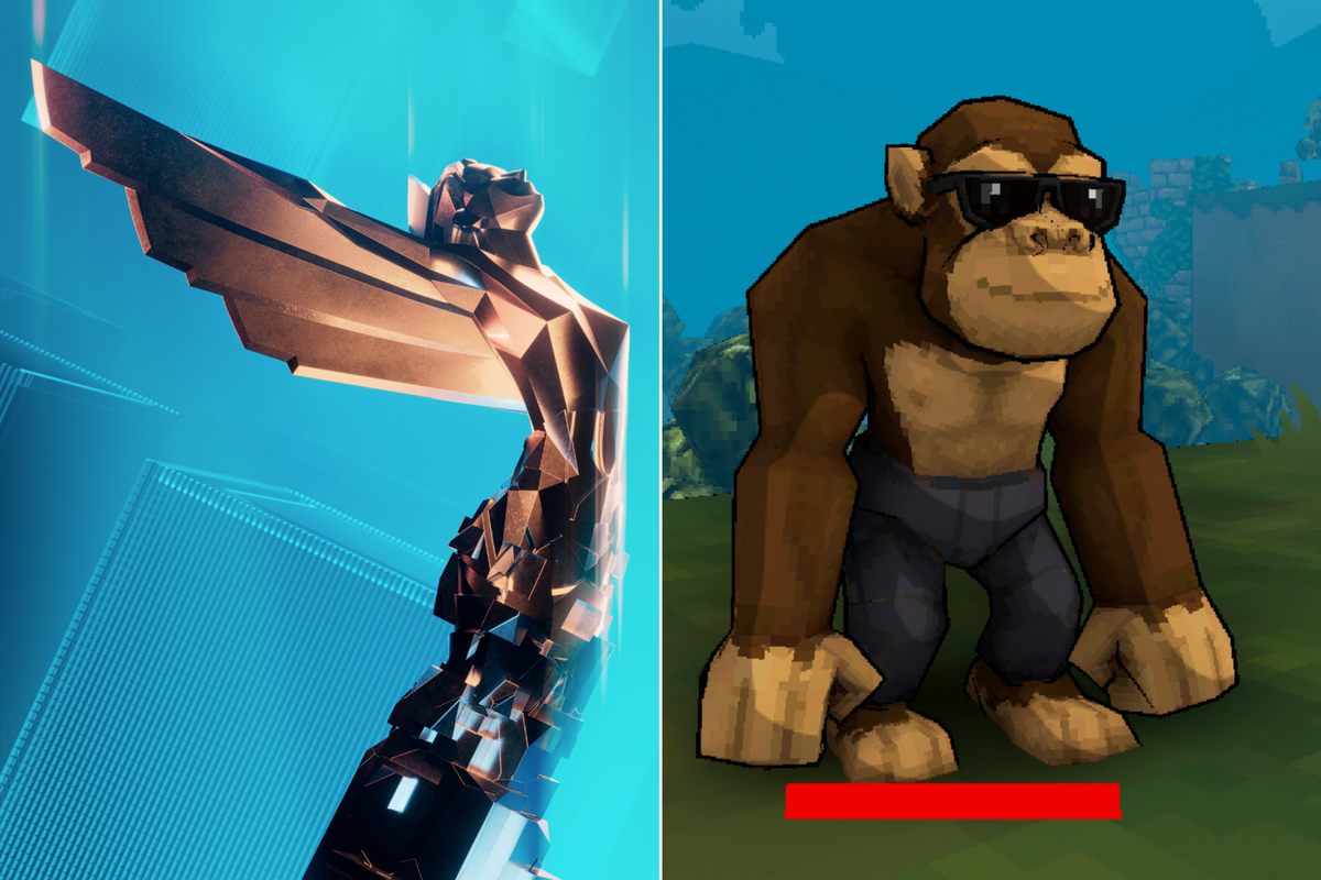 A composite image of official imagery from The Game Awards and an official screenshot of Monke from Megabonk