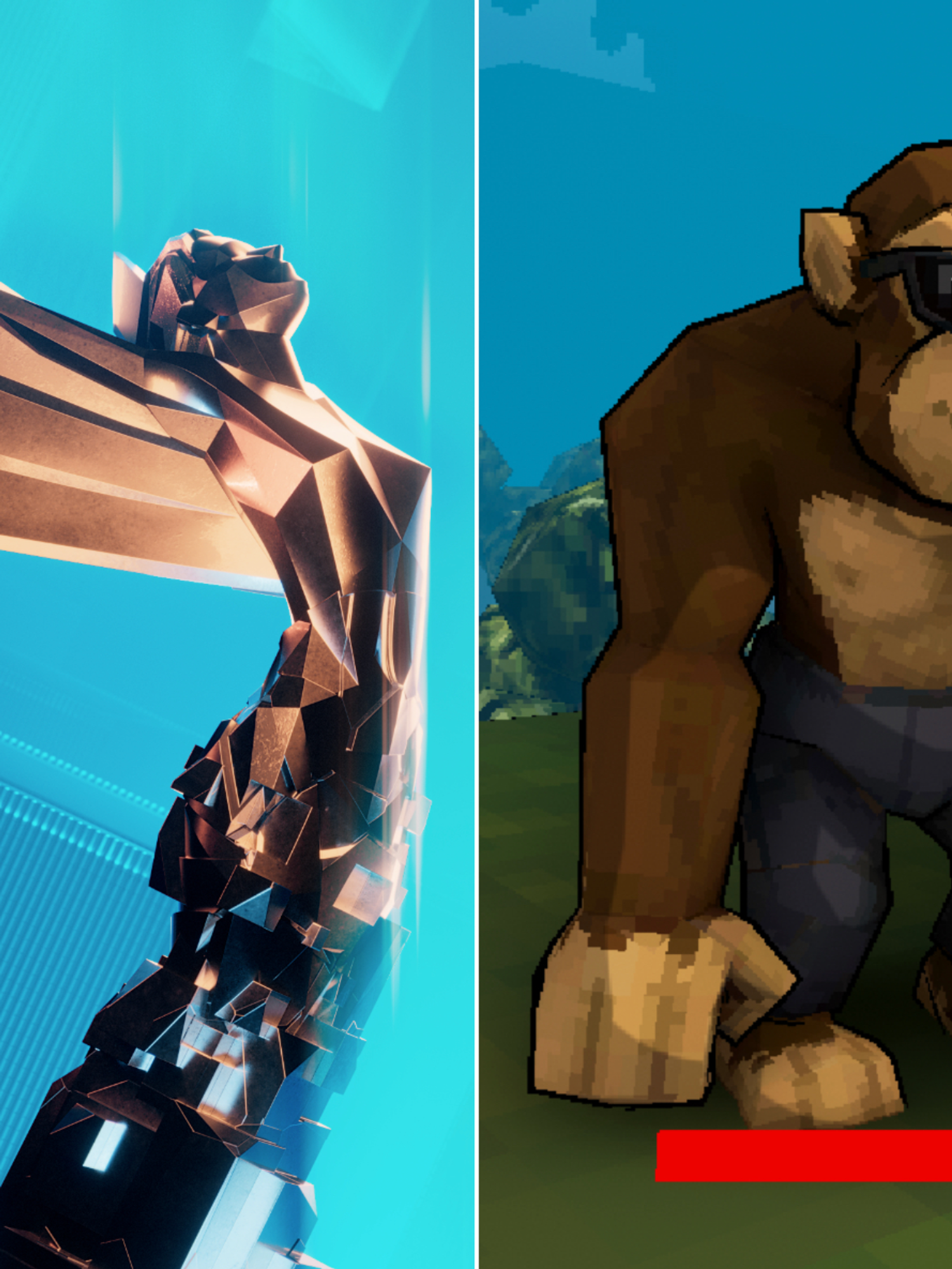 A composite image of official imagery from The Game Awards and an official screenshot of Monke from Megabonk
