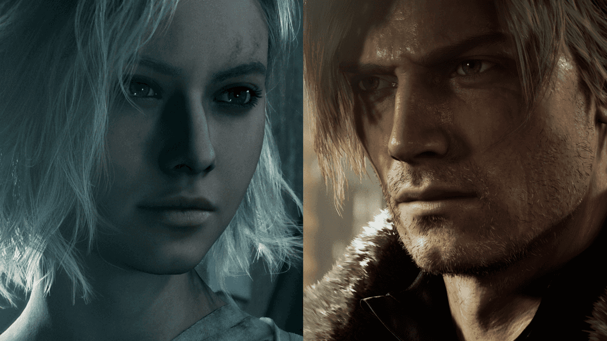A composite image of official screenshots of Grace Ashcroft and Leon Kennedy in Resident Evil Requiem