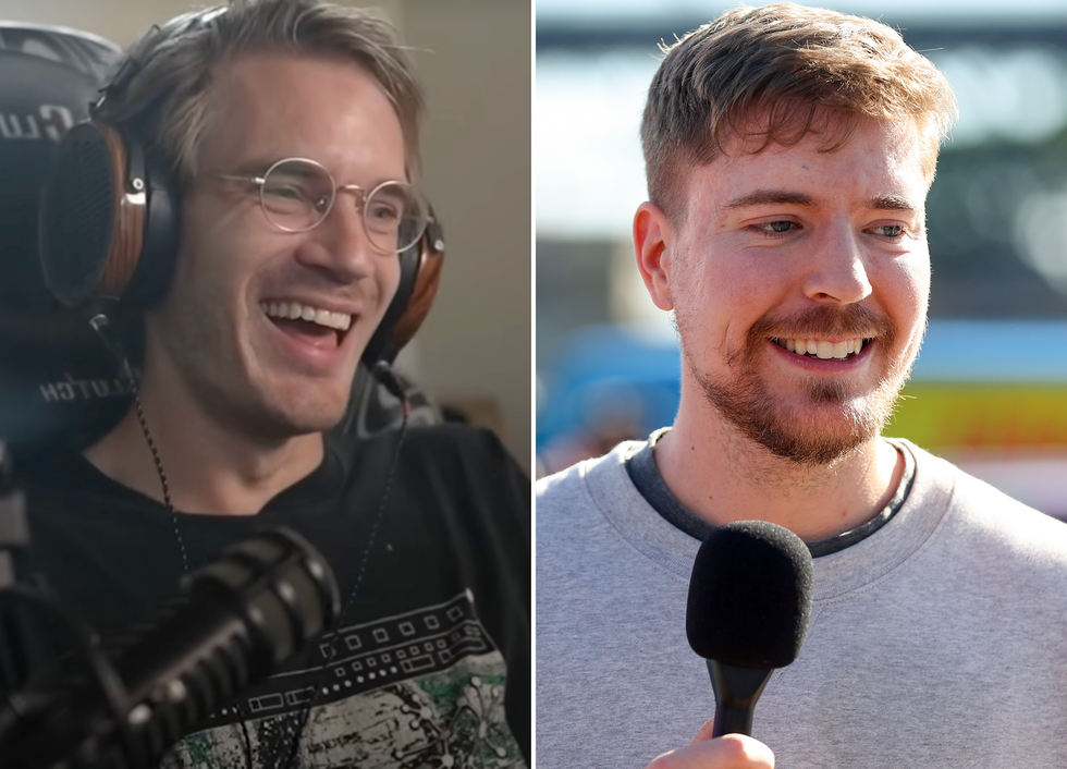 A composite image of PewDiePie and MrBeast