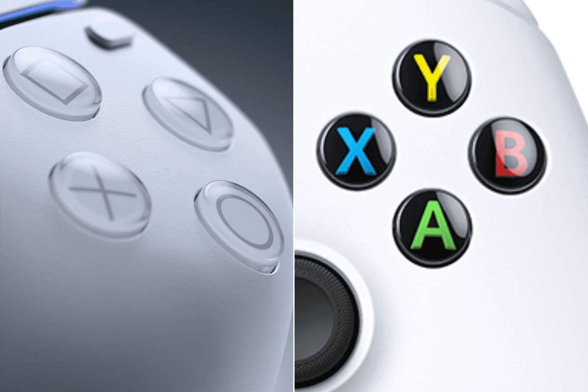 A composite image of PlayStation DualSense and Xbox controllers