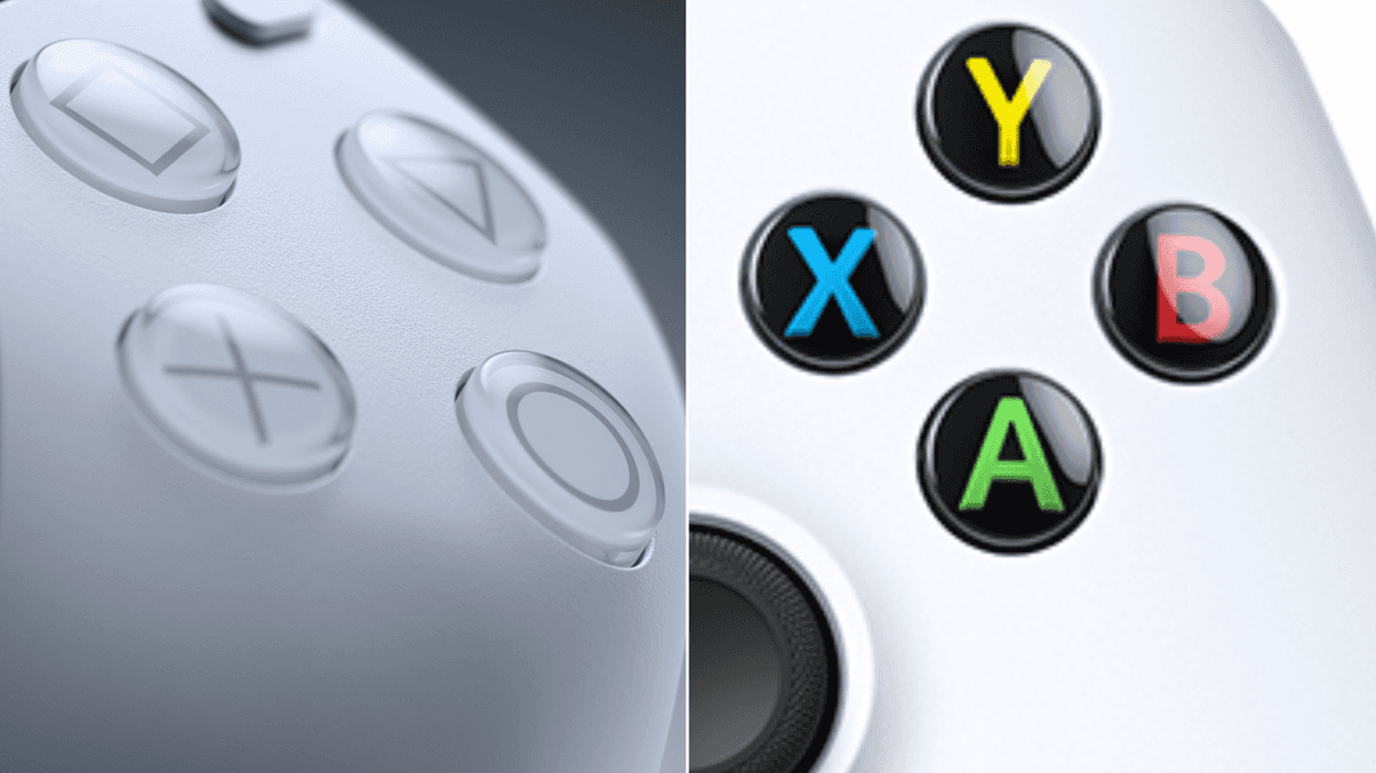 A composite image of PlayStation DualSense and Xbox controllers