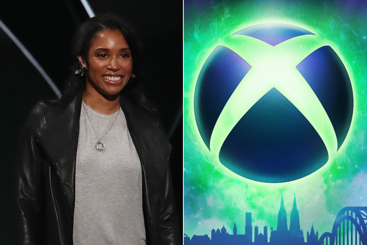 A composite image of Sarah Bond and the Xbox logo