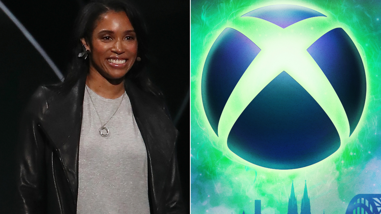 A composite image of Sarah Bond and the Xbox logo