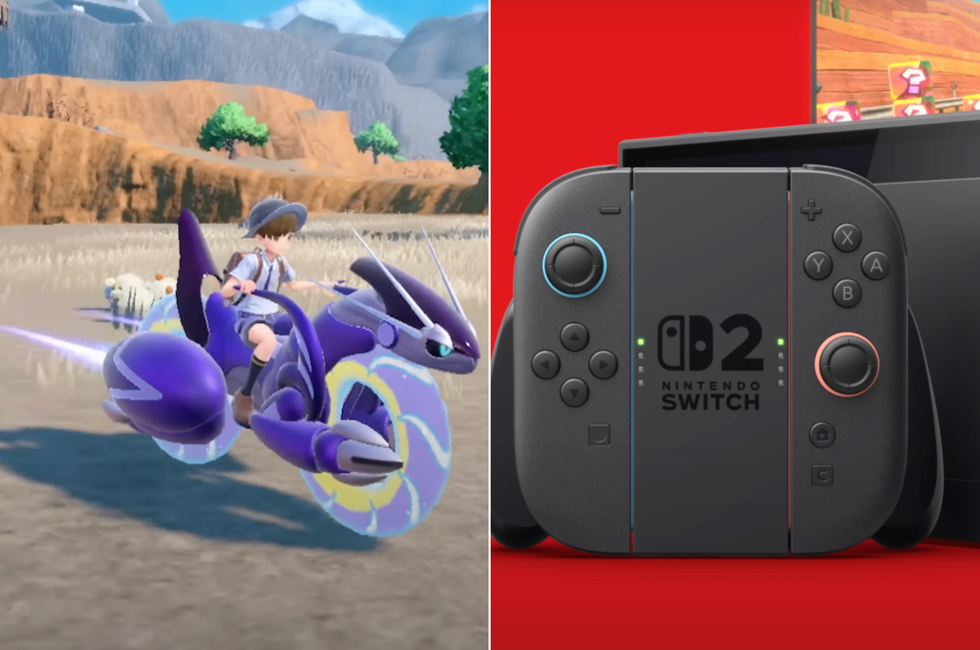 A composite image of screenshots from Pokemon Scarlet and Violent and the Switch 2 overview trailers