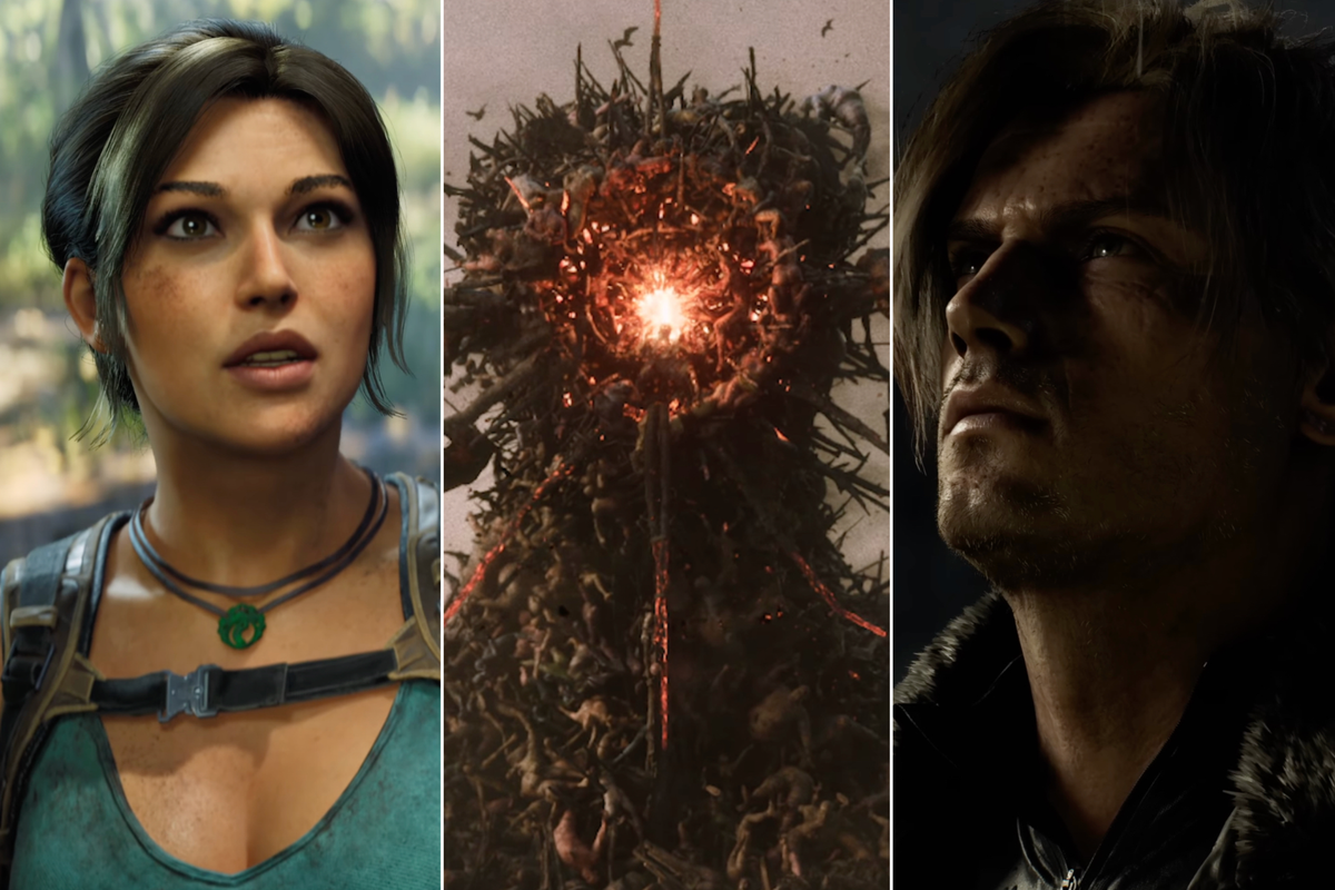 A composite image of screenshots from Tomb Raider Legacy of Atlantis, Divinity and Resident Evil Requiem