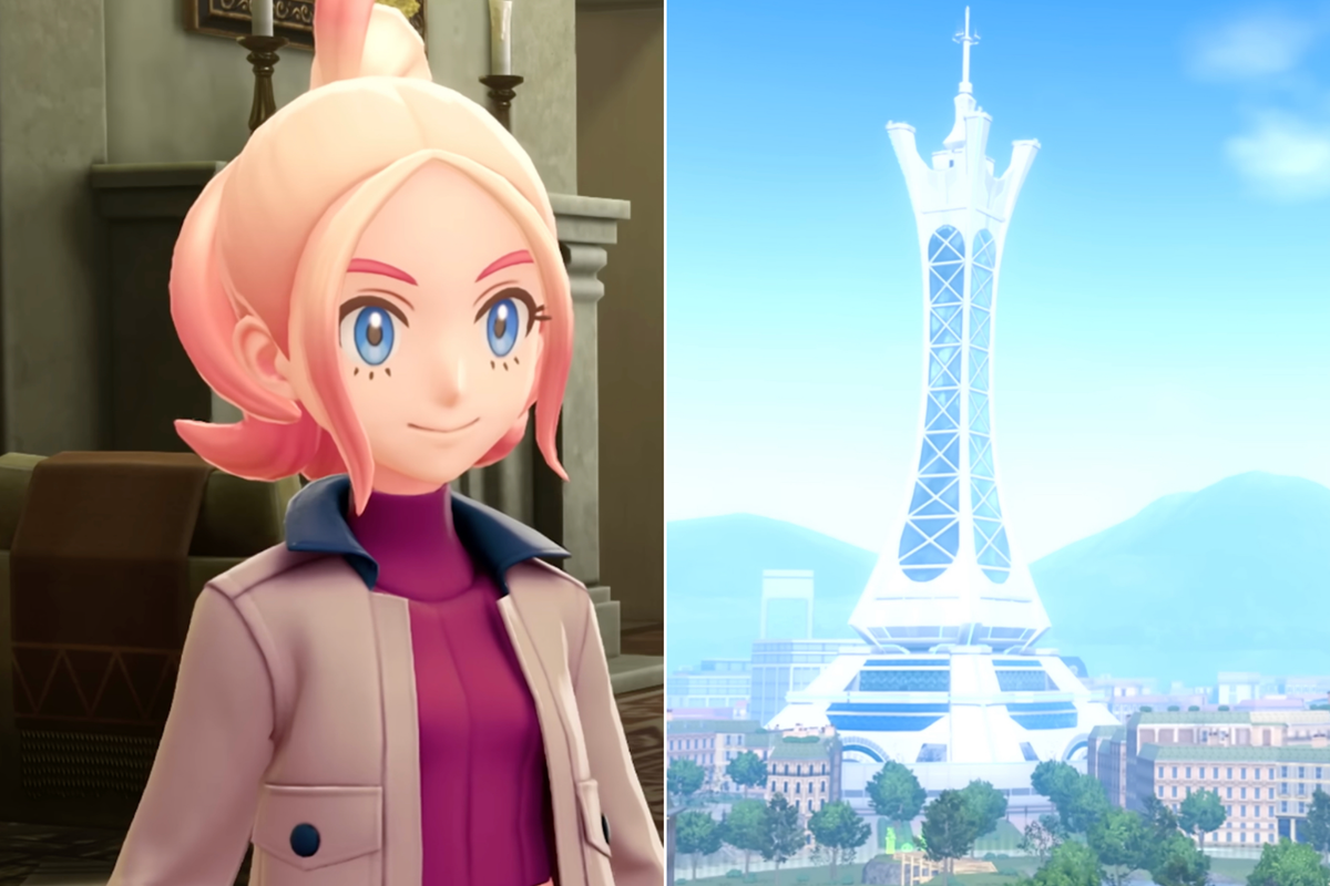 A composite image of screenshots of Taunie and Lumiose City from the Pokemon Legends Z-A Switch 2 trailer