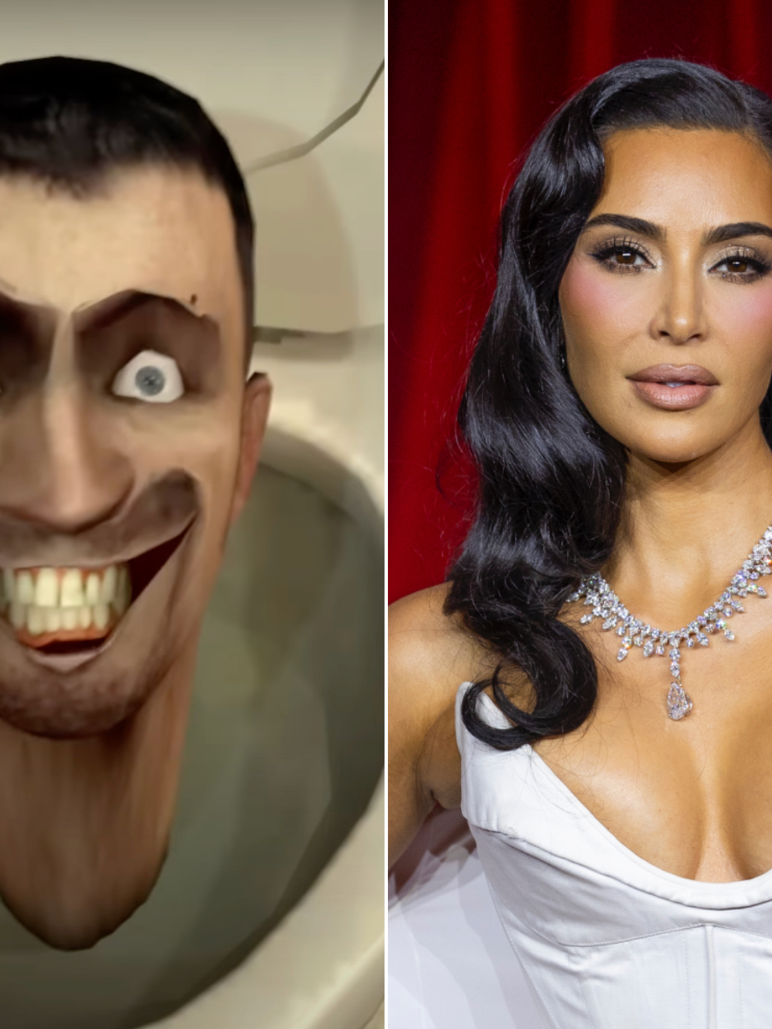A composite image of Skibidi toilet and Kim Kardashian